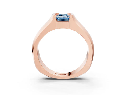 Rose gold Fancy Blue Emerald Cut Solitaire Bezel Set Diamond Ring with Wide Band_3