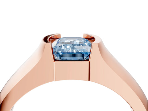 Rose gold Fancy Blue Emerald Cut Solitaire Bezel Set Diamond Ring with Wide Band_4