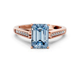 Rose gold Fancy Blue Emerald Cut Solitaire Cathedral Diamond Engagement Ring with Channel-Set Band and Four-Prong Setting_3