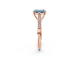 Rose gold Fancy Blue Emerald Cut Solitaire Cathedral Diamond Engagement Ring with Channel-Set Band and Four-Prong Setting_5