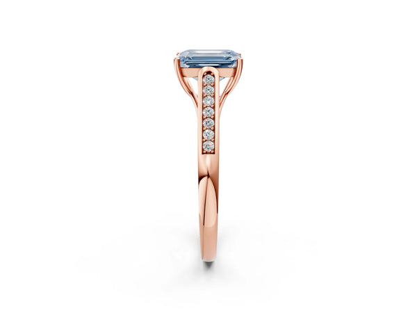 Rose Gold Emerald Cut Cathedral Solitaire Engagement Ring Setting for Fancy Blue Center