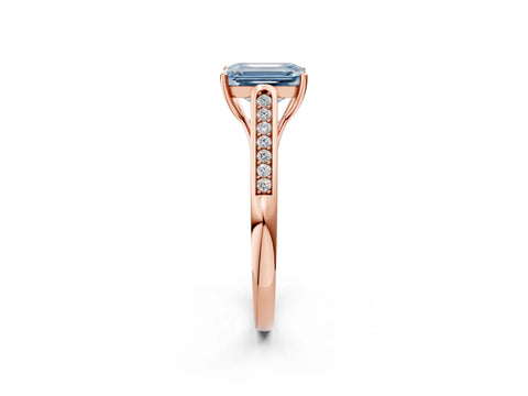 Rose gold Fancy Blue Emerald Cut Solitaire Cathedral Diamond Engagement Ring with Channel-Set Band and Four-Prong Setting_5