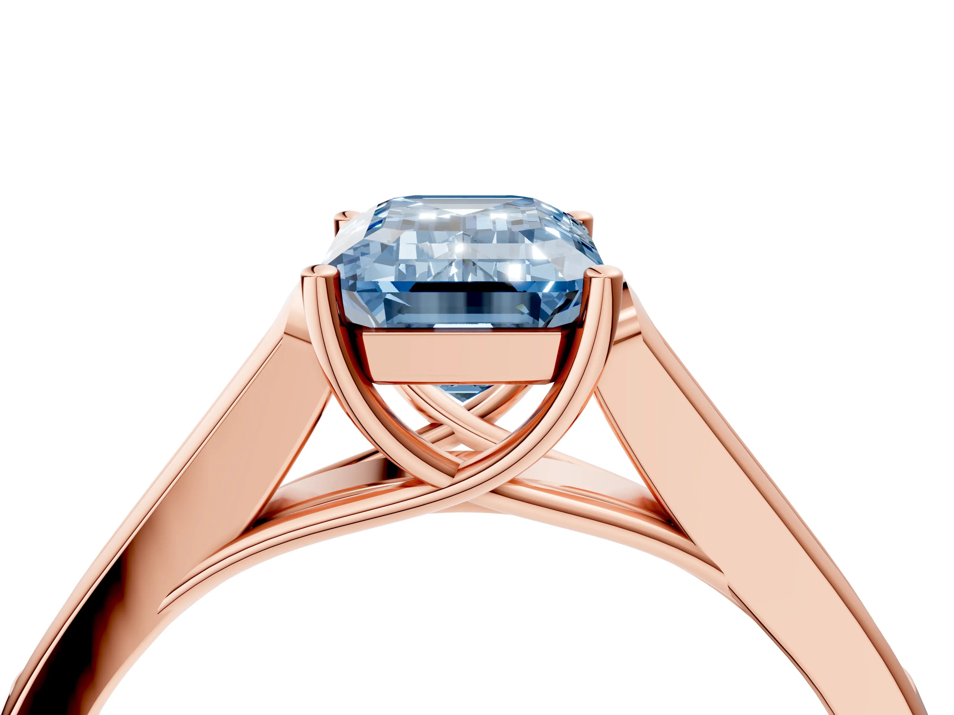 Rose gold Fancy Blue Emerald Cut Solitaire Cathedral Diamond Engagement Ring with Channel-Set Band and Four-Prong Setting_7