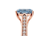 Rose gold Fancy Blue Emerald Cut Solitaire Cathedral Diamond Engagement Ring with Channel-Set Band and Four-Prong Setting_8