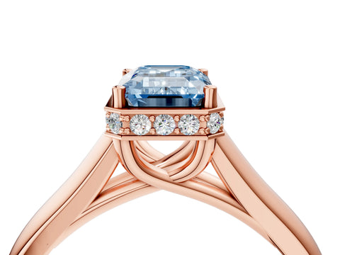 Rose gold Fancy Blue Emerald Cut Solitaire Diamond Engagement Ring with Four-Prong Setting and Tapered Band_4