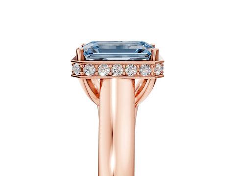 Rose gold Fancy Blue Emerald Cut Solitaire Diamond Engagement Ring with Four-Prong Setting and Tapered Band_5