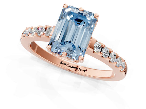 Rose gold Fancy Blue Emerald Cut Solitaire Diamond Engagement Ring with Pavé Band and Six-Prong Setting_13