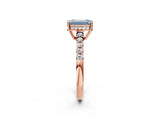 Rose gold Fancy Blue Emerald Cut Solitaire Diamond Engagement Ring with Pavé Band and Six-Prong Setting_14