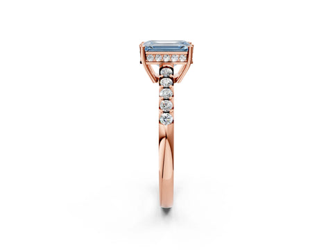 Rose gold Fancy Blue Emerald Cut Solitaire Diamond Engagement Ring with Pavé Band and Six-Prong Setting_14
