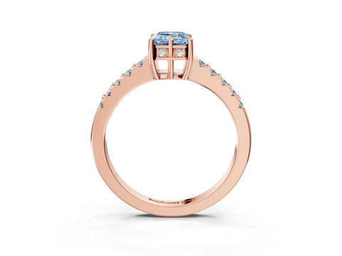 Rose gold Fancy Blue Emerald Cut Solitaire Diamond Engagement Ring with Pavé Band and Six-Prong Setting_15