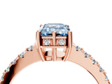 Rose gold Fancy Blue Emerald Cut Solitaire Diamond Engagement Ring with Pavé Band and Six-Prong Setting_16