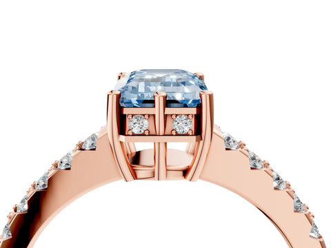 Rose gold Fancy Blue Emerald Cut Solitaire Diamond Engagement Ring with Pavé Band and Six-Prong Setting_16