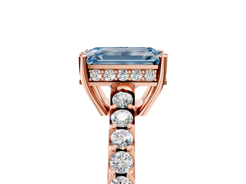 Rose gold Fancy Blue Emerald Cut Solitaire Diamond Engagement Ring with Pavé Band and Six-Prong Setting_17