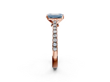 Rose gold Fancy Blue Emerald  Cut Solitaire Diamond Engagement Ring with Pave Band and Four-Prong Setting_166
