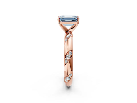 Rose gold Fancy Blue Emerald Cut Solitaire Diamond Engagement Ring with Twisted Pave Band and Four-Prong Setting_5