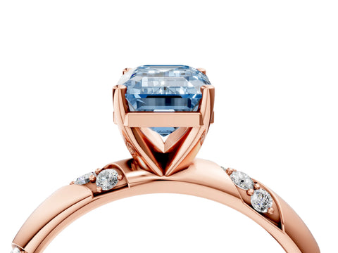 Rose gold Fancy Blue Emerald Cut Solitaire Diamond Engagement Ring with Twisted Pave Band and Four-Prong Setting_7