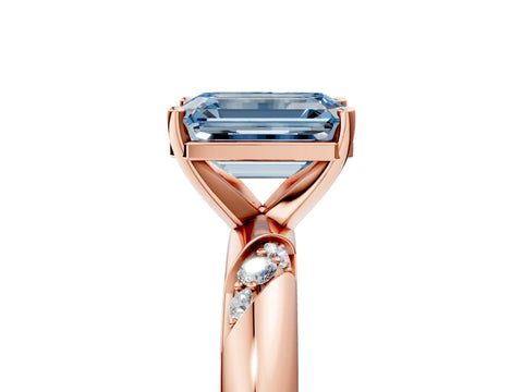Rose gold Fancy Blue Emerald Cut Solitaire Diamond Engagement Ring with Twisted Pave Band and Four-Prong Setting_8