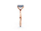 Rose gold Fancy Blue Emerald Cut Solitaire Diamond Ring with Prong Setting and Plain Band_2