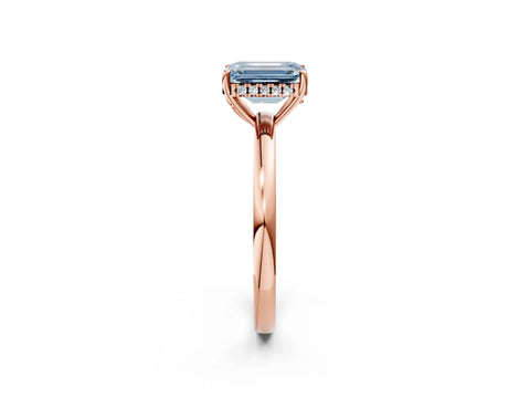 Rose gold Fancy Blue Emerald Cut Solitaire Diamond Ring with Prong Setting and Plain Band_2