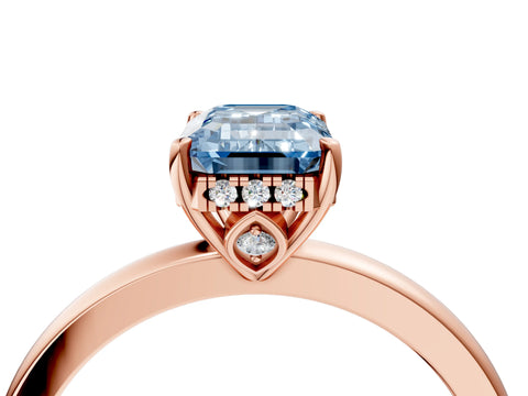 Rose gold Fancy Blue Emerald Cut Solitaire Diamond Ring with Prong Setting and Plain Band_4