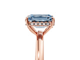 Rose gold Fancy Blue Emerald Cut Solitaire Diamond Ring with Prong Setting and Plain Band_5