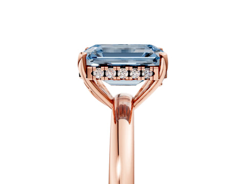 Rose gold Fancy Blue Emerald Cut Solitaire Diamond Ring with Prong Setting and Plain Band_5