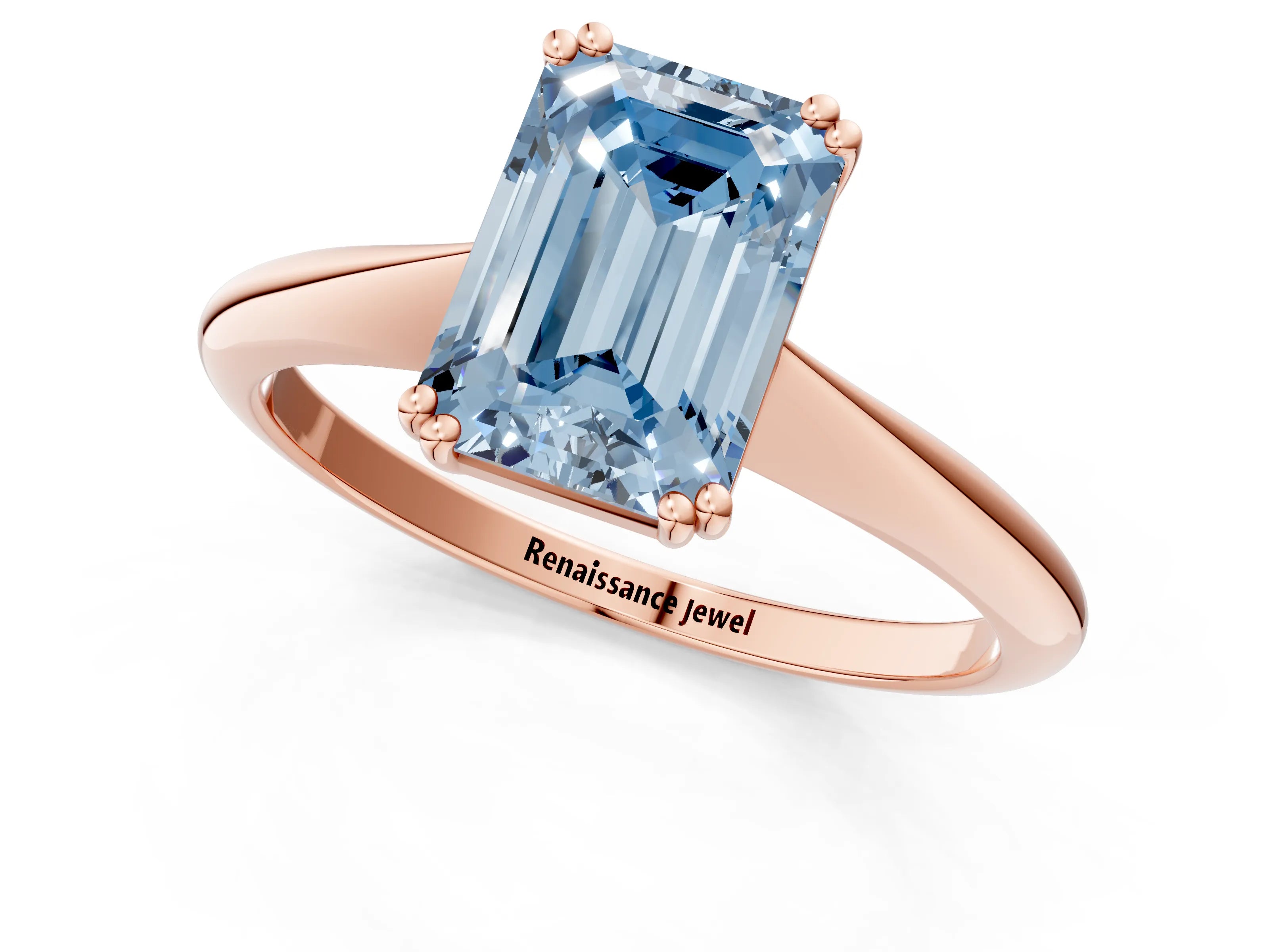 Rose gold Fancy Blue Emerald Cut Solitaire Diamond Ring with Six-Prong Setting and Classic Band_1