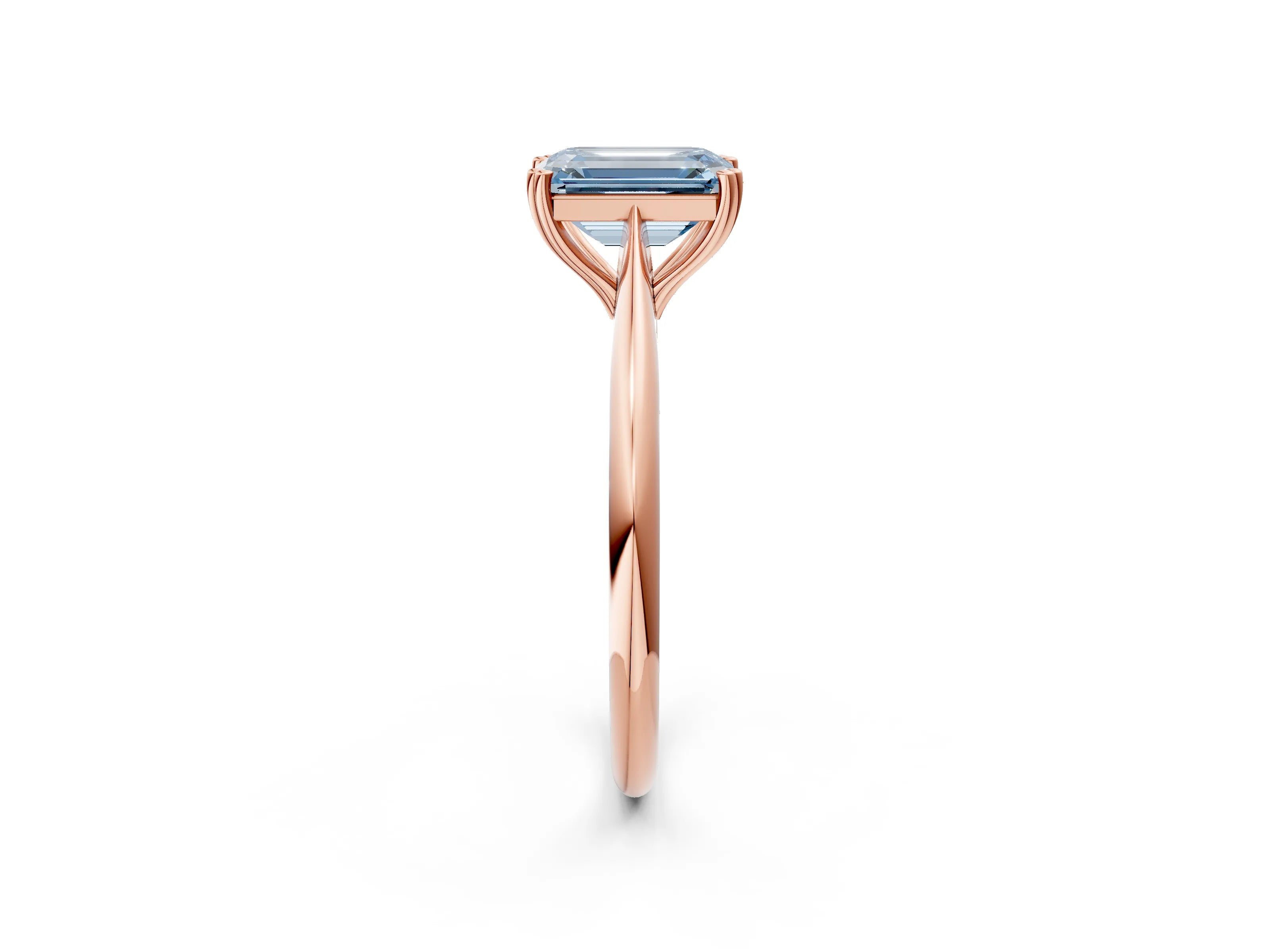 Rose gold Fancy Blue Emerald Cut Solitaire Diamond Ring with Six-Prong Setting and Classic Band_2