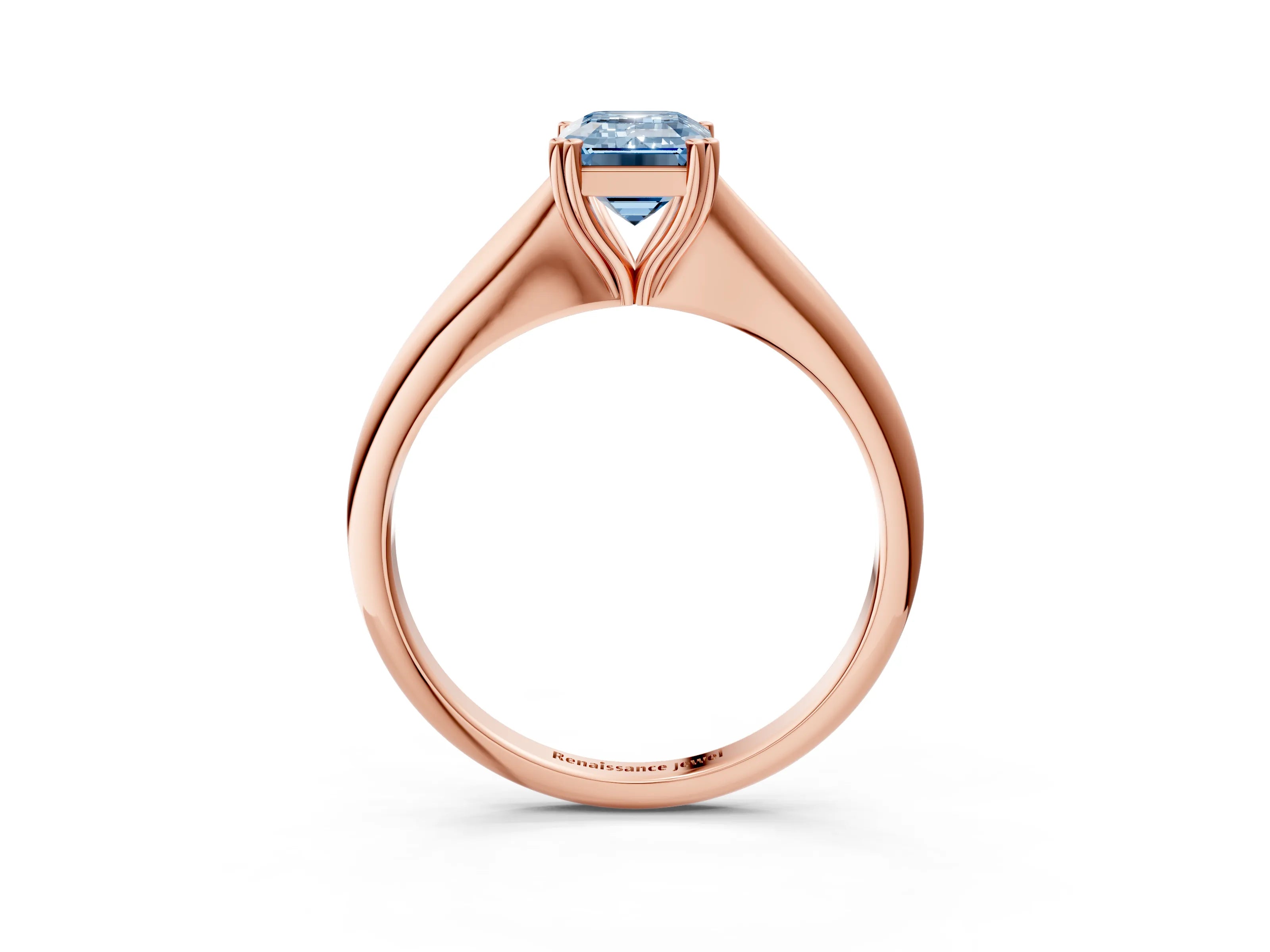 Rose gold Fancy Blue Emerald Cut Solitaire Diamond Ring with Six-Prong Setting and Classic Band_3