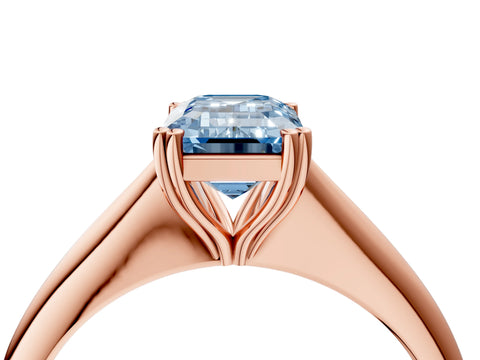 Rose gold Fancy Blue Emerald Cut Solitaire Diamond Ring with Six-Prong Setting and Classic Band_4