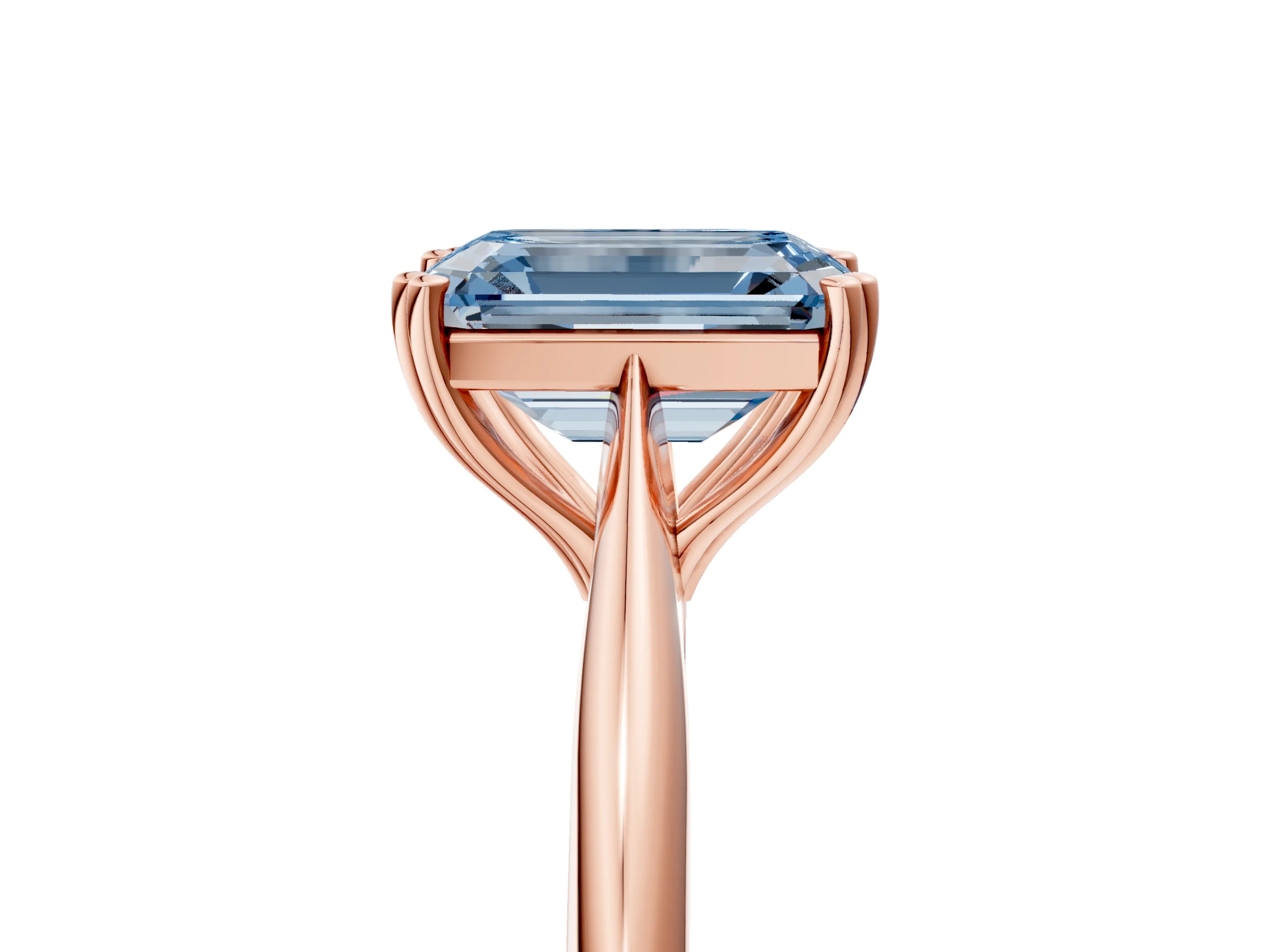 Rose gold Fancy Blue Emerald Cut Solitaire Diamond Ring with Six-Prong Setting and Classic Band_5