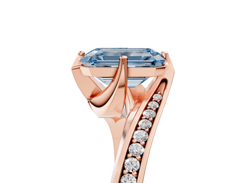 Rose gold Fancy Blue Emerald Cut Solitaire Diamond Twist Band with Pavé Setting and Four-Prong Setting_5