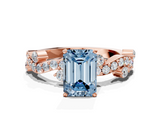 Rose gold Fancy Blue Emerald  Cut Solitaire Diamond Twisted Band with Pave Setting_44