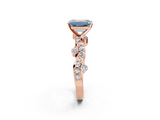 Rose gold Fancy Blue Emerald  Cut Solitaire Diamond Twisted Band with Pave Setting_45