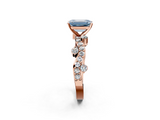 Rose gold Fancy Blue Emerald  Cut Solitaire Diamond Twisted Band with Pave Setting_46