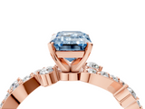 Rose gold Fancy Blue Emerald  Cut Solitaire Diamond Twisted Band with Pave Setting_48