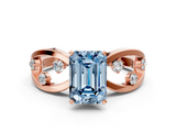 Rose gold Fancy Blue Emerald  Cut Solitaire Diamond with Side Stones on Criss-Cross Band and Four-Prong Setting_3