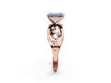 Rose gold Fancy Blue Emerald  Cut Solitaire Diamond with Side Stones on Criss-Cross Band and Four-Prong Setting_5
