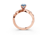 Rose gold Fancy Blue Emerald  Cut Solitaire Diamond with Side Stones on Criss-Cross Band and Four-Prong Setting_6