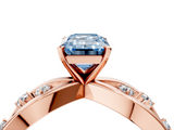 Rose gold Fancy Blue Emerald  Cut Solitaire Diamond with Side Stones on Criss-Cross Band and Four-Prong Setting_7