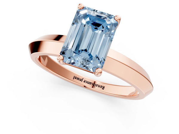 Rose gold Fancy Blue Emerald  Cut Solitaire Engagement Ring with Flat Band and Four-Prong Setting