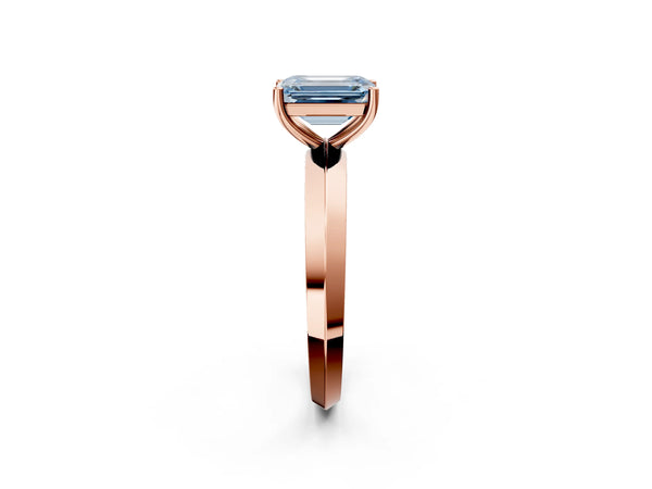 Rose gold Fancy Blue Emerald  Cut Solitaire Engagement Ring with Flat Band and Four-Prong Setting