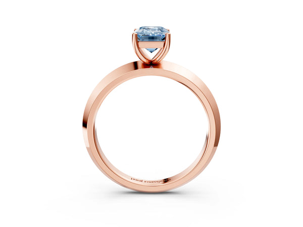 Rose gold Fancy Blue Emerald  Cut Solitaire Engagement Ring with Flat Band and Four-Prong Setting