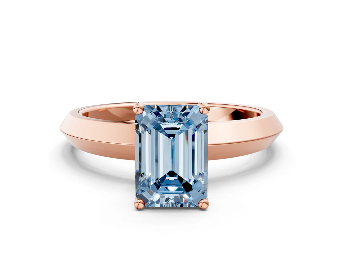 Rose gold Fancy Blue Emerald  Cut Solitaire Engagement Ring with Flat Band and Four-Prong Setting