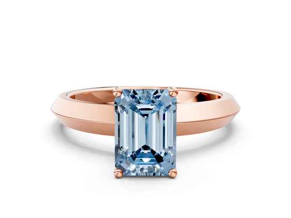 Rose gold Fancy Blue Emerald  Cut Solitaire Engagement Ring with Flat Band and Four-Prong Setting