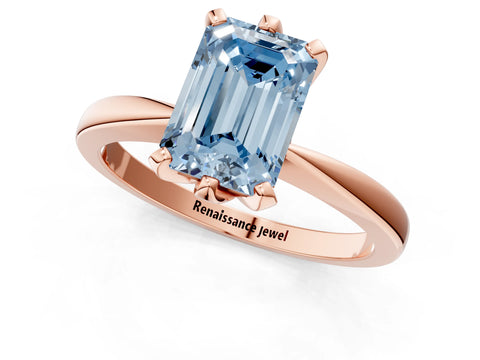 Rose gold Fancy Blue Emerald Cut Solitaire Engagement Ring with Six-Prong Setting and Tapered Band_1