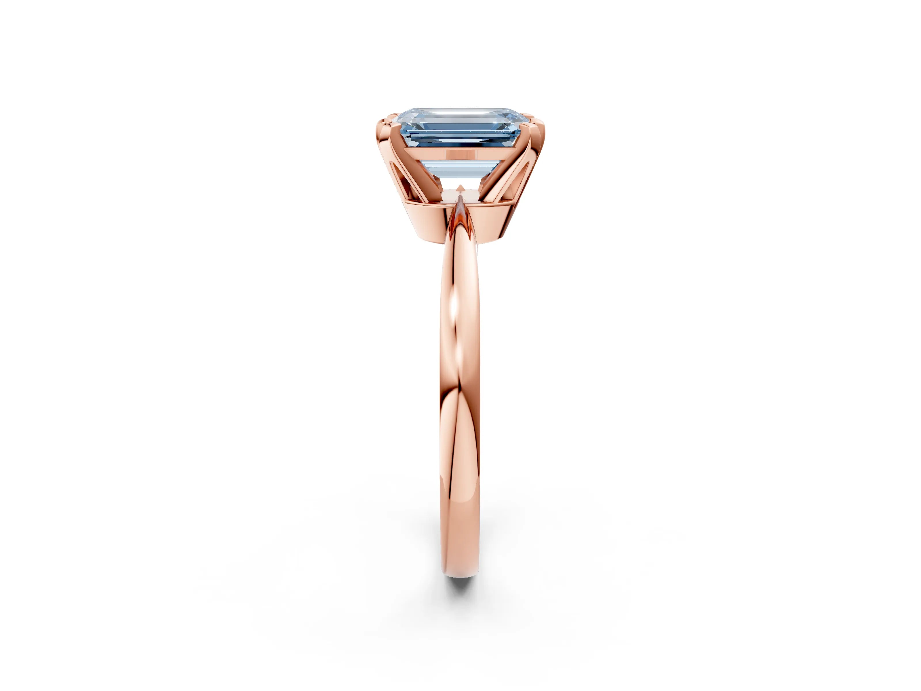 Rose gold Fancy Blue Emerald Cut Solitaire Engagement Ring with Six-Prong Setting and Tapered Band_2