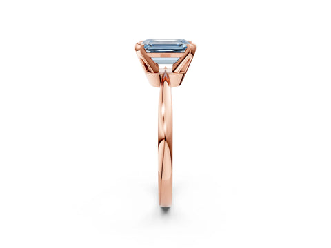 Rose gold Fancy Blue Emerald Cut Solitaire Engagement Ring with Six-Prong Setting and Tapered Band_2