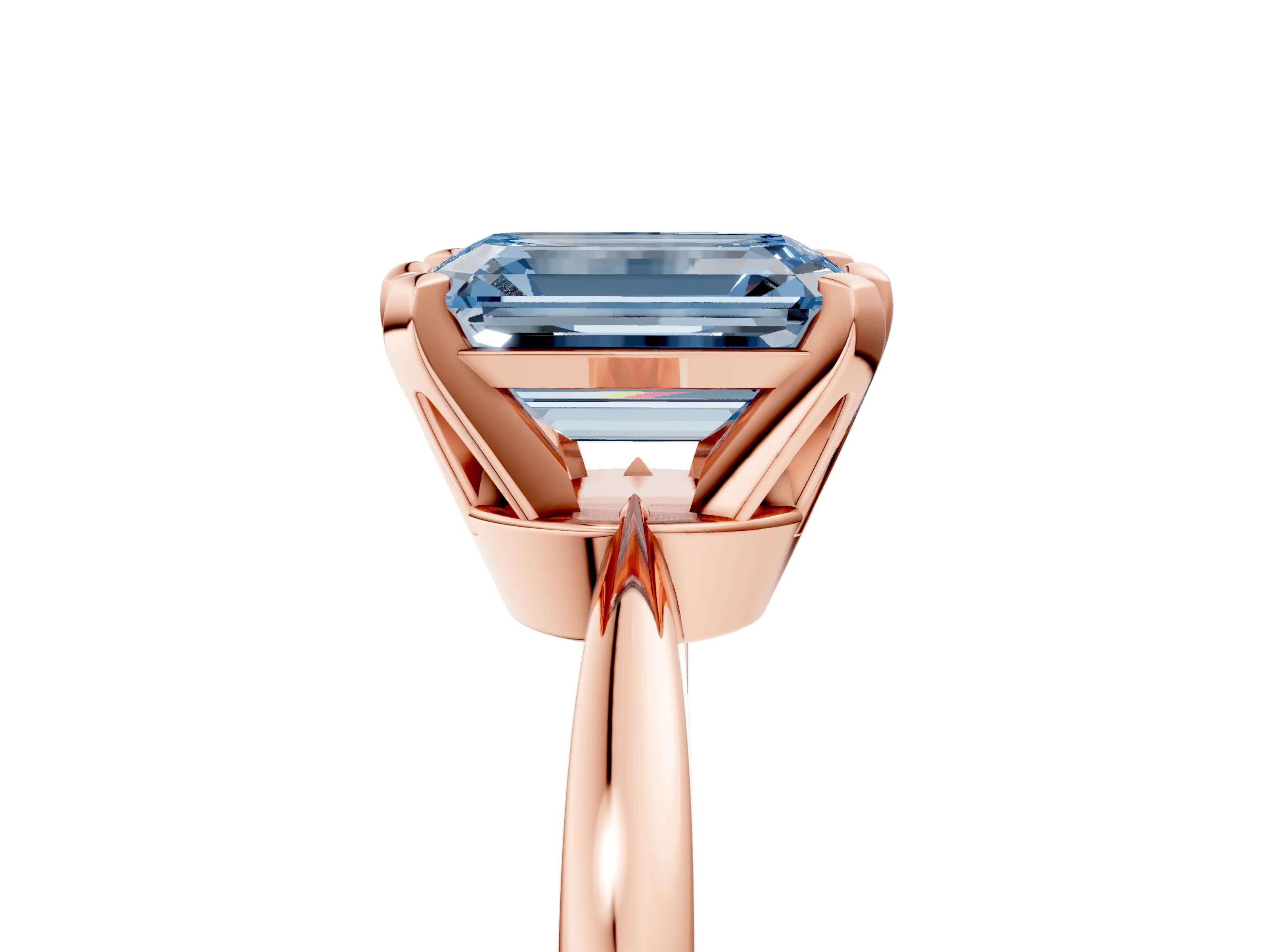 Rose gold Fancy Blue Emerald Cut Solitaire Engagement Ring with Six-Prong Setting and Tapered Band_5