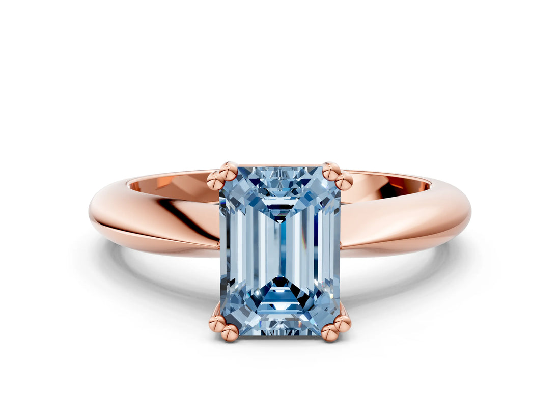 Rose gold Fancy Blue Emerald  Cut Solitaire Engagement Ring with Tapered Band and Four-Prong Setting 1